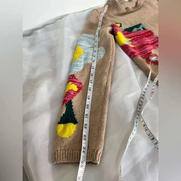 Sundance Winter Flowers Sweater Tan Floral Crewneck Lambswool Cashmere M - Picture 6 of 9